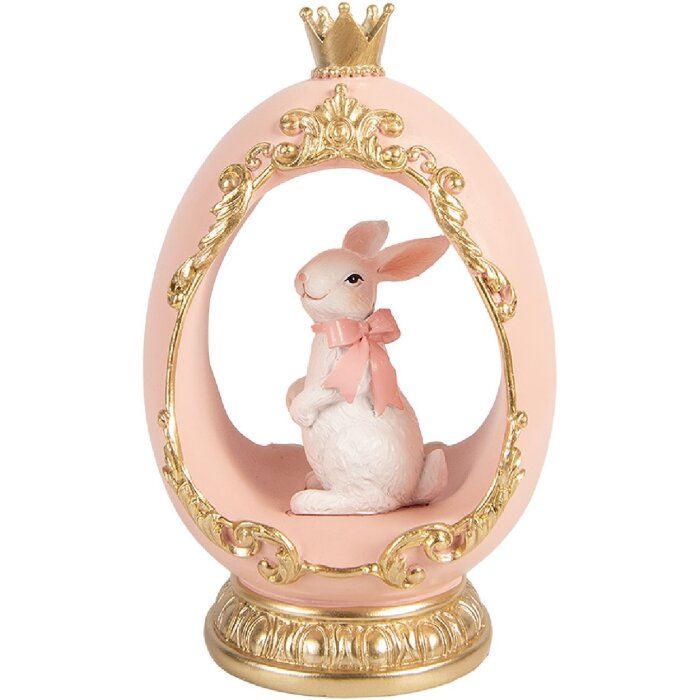 Decorativ cu ouă și iepuraș alb-gold, 13x10x20 cm, Clayre & Eef