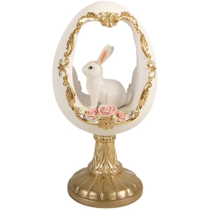 Decoratie ouă cu încărcător de iepure alb-gold, 12x11x22 cm