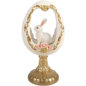Decoratie ouă cu încărcător de iepure alb-gold, 12x11x22 cm