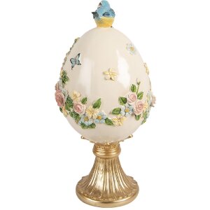 Ouă decorative cu păsărele alb-gold, Ø 16x33 cm, Clayre & Eef