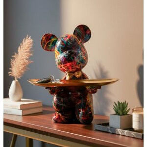 Figurină decorative CANE PSYCO cu farfurie aurie, 22,5 cm