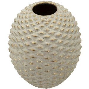 Vază „Pepipas Ball” Mauro Ferretti, ceramică gri-gold, design sferic reliefat