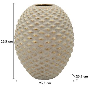 Vază „Pepipas Ball” Mauro Ferretti, ceramică gri-gold, design sferic reliefat