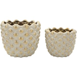 Set Mauro Ferretti „Pepitas” – 2 cachepoti ceramice gri-gold cu relief geometric