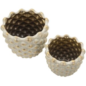 Set Mauro Ferretti „Pepitas” – 2 cachepoti ceramice gri-gold cu relief geometric