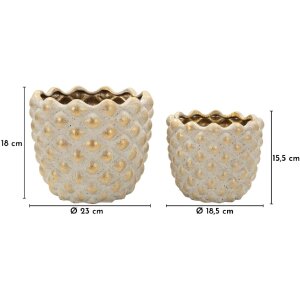 Set Mauro Ferretti „Pepitas” – 2 cachepoti ceramice gri-gold cu relief geometric