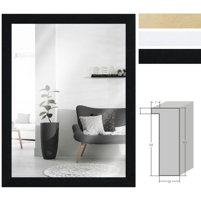 Oglindă de perete MendeFrames H980 din lemn masiv, design modern