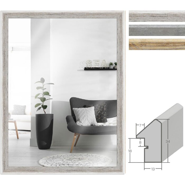 Oglindă de perete MendeFrames H790 Strandhaus – lemn masiv, stil landhouse și vintage