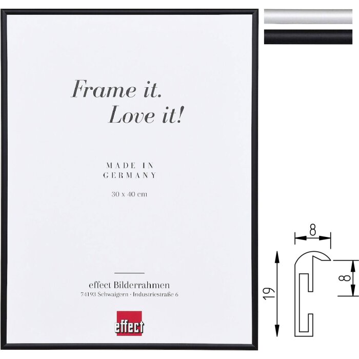 Rama foto Effect B1 Alu S1, rezistentă la flăcări, negru sau argintiu, 13x18-70x100 cm