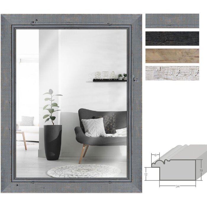 Oglindă de perete MendeFrames H660 Shabby-Chic, ramă din lemn masiv, 4 culori