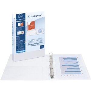 Ringbuch aus festem PP 2,8mm mit 4 Ringen 40mm in D-Form 67mm Rücken, 2 Außen- und 2 Innenhüllen, Krea Cover, DIN A4 Überbreite Weiß