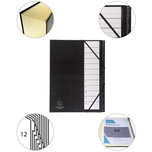 Exacompta Ordnungsmappe 12 Fächer Kunststofftaben 1-12 Ordonator Schwarz DIN A4