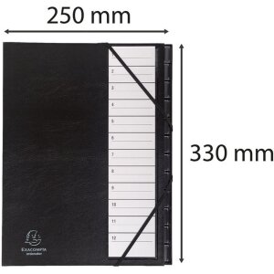 Exacompta Ordnungsmappe 12 Fächer Kunststofftaben 1-12 Ordonator Schwarz DIN A4