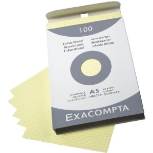 Exacompta Karteikarten A5 kariert ungelocht 100 Stück gelb