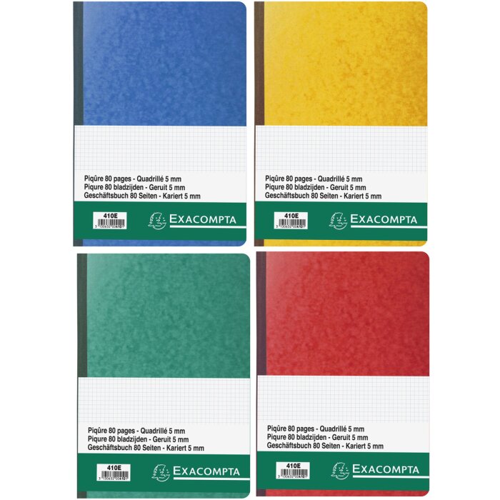 Exacompta Geschäftsbuch A4 80 Seiten kariert 5 mm 110 g/m² farbig sortiert