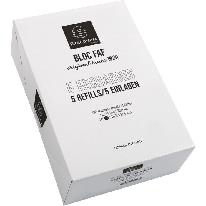 Exacompta FAF Block Einlagen 5er-Pack blanko 18.5x11.5 cm für Nr. 3