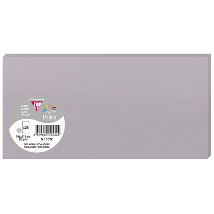 Clairefontaine Pollen Pack 25 Karten DL 106x213mm 210g koalagrau