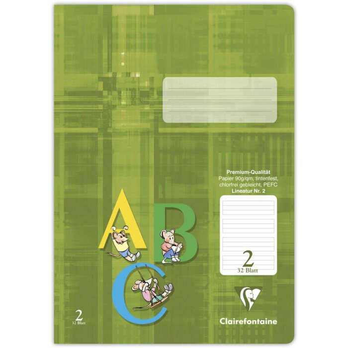Clairefontaine 331602C Schulheft A4 32 Blatt liniert Lineatur 2 weiß