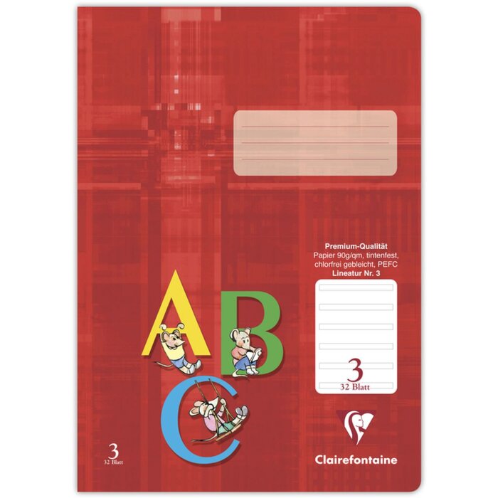 Clairefontaine Schulheft A4 liniert 32 Blatt Lineatur 3 rot 90 g/m²