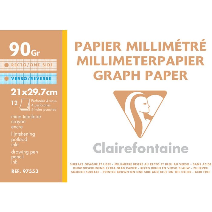 Clairefontaine Millimeterpapier weiß DIN A4 gelocht 90 Gramm