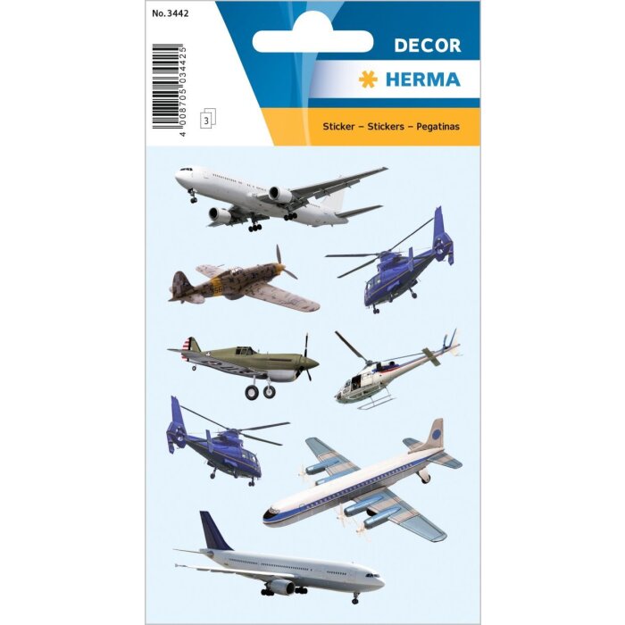 HERMA Sticker Flugzeuge und Hubschrauber DECOR 3 Blätter 9x16 cm selbstklebend