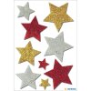 HERMA Weihnachtssticker Glitzersternchen rot gold silber verschiedene Größen