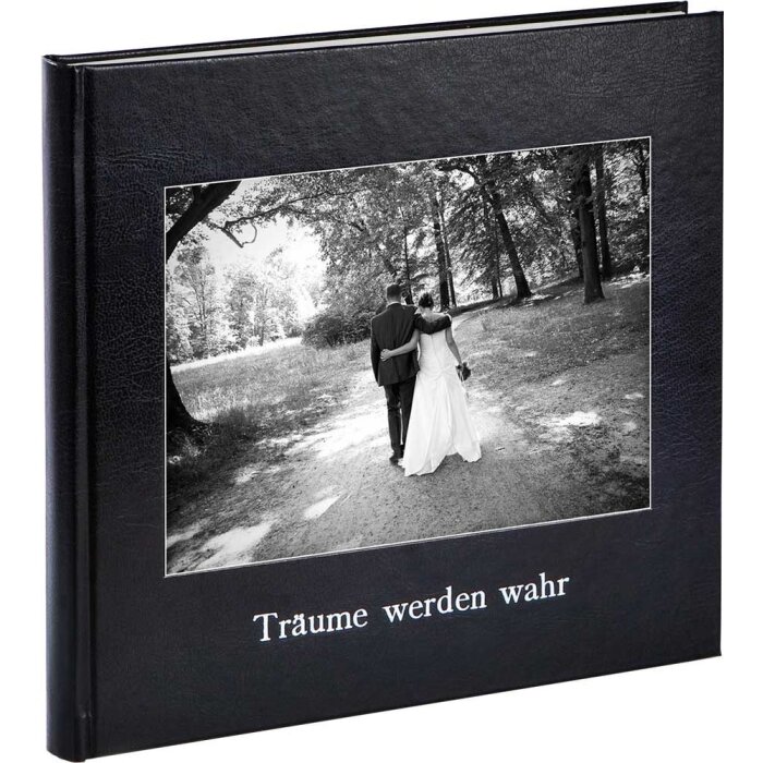 KOLARA Gästebuch Hochzeit Schwarz personalisierbar Kunstleder 23x25 cm