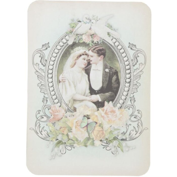 Clayre & Eef Karte nostalgisches Ehepaar 10,5x15 cm weiß