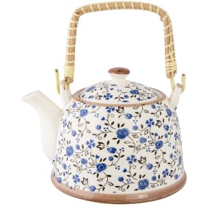 Teekanne Ø 14x14 cm Keramik Blumen blau-grün
